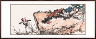 弘舍 潘天寿 山水风景国画《记写雁荡山花》成品尺寸235x100cm 宣纸 雅致胡桃