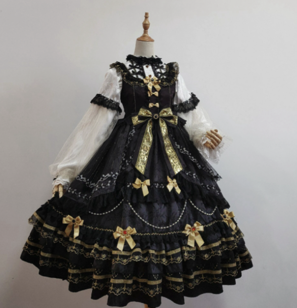 puppet night lolita洛丽塔 加冕 女士op有袖连衣裙 金色 s