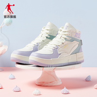 QIAODAN 乔丹 织梦|乔丹板鞋2021秋冬新款鞋子高帮运动革面滑板鞋拼接撞色女鞋