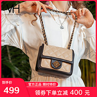 VANESSA HOGAN 【官方正品】VANESSA HOGAN VH女包2021新款个性拼色菱格方包小众设计链条女斜挎包单肩包时尚范