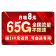 CHINA TELECOM 中国电信 天帝卡 19元/月（65G通用流量+30G定向流量+300分钟通话）