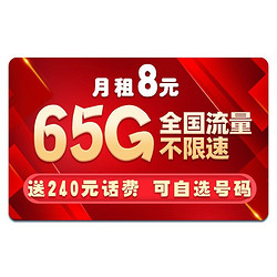 CHINA TELECOM 中国电信 宙斯卡 8元/月（35G通用流量+30G定向流量）