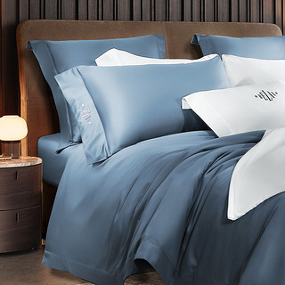 世茂希尔顿五星级酒店纯棉四件套全棉纯色夏季床单被套床品套件（深灰色、2.0m/2.2m床四件套）