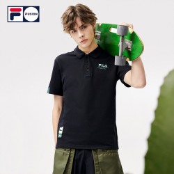 FILA 斐乐 FUSION潮牌 男子针织短袖POLO衫2021夏季新款休闲上衣T恤T11M123101F 深黑-T11M123101BBK 170/92A/M