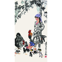 荣宝斋木版水印 国画 客厅装饰壁画 黄胄 育雏 93*55cm 画片