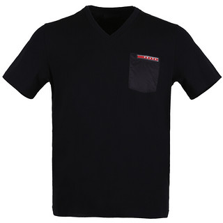 PRADA 普拉达 男士V领短袖T恤 SJM994-710-F0002 黑色 L