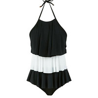 Frilly One-piece Swimsuit Solid