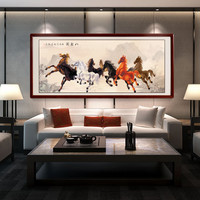 尚得堂纯手绘国画八骏马图挂画客厅中式装饰画办公室壁画马到成功