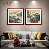 尚得堂新中式山水两联画客厅装饰画餐厅挂画水墨手绘国画玄关壁画