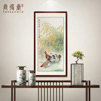 工笔国画手绘花鸟画稻谷公鸡图岁岁大吉玄关走廊过道竖版装饰挂画
