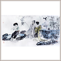 黄镇中国画《竹园闻笛》书法办公室卧室装修装饰画