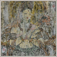 沈鼎雍宣纸油画国画《粉衣持莲观音图》壁画装饰画