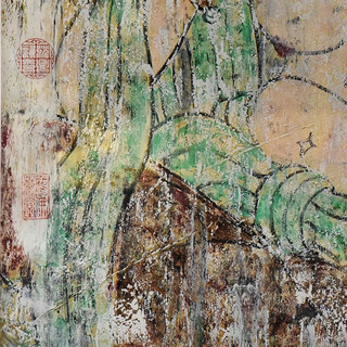沈鼎雍宣纸油画国画《绿衣持莲观音图》壁画装饰画