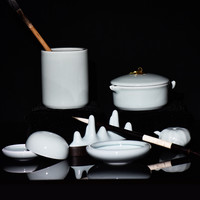 西泠印社 汝窑瓷意文房四宝青瓷精品套装成人粉青书法国画瓷器套装笔搁笔筒镇纸印泥盒墨盒古风礼品礼盒