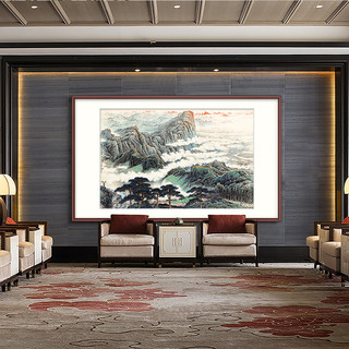 关山月山水画墙壁画客厅挂画大气办公室装饰画风景酒店大厅国画（画框尺寸80cm*120cm、定制其他尺寸或颜色画框，请联系客服、按拍下颜色分类发货）