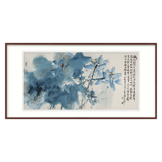 许固令新中式客厅入户玄关装饰画沙发墙国画荷花轻奢大气餐厅挂画（画框尺寸60cm*120cm、清荷-精致桃木（实木）、艺术原创独家签约，专业纯手工装裱可定制）