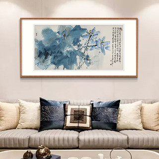 许固令新中式客厅入户玄关装饰画沙发墙国画荷花轻奢大气餐厅挂画（画框尺寸60cm*120cm、清荷-精致桃木（实木）、艺术原创独家签约，专业纯手工装裱可定制）