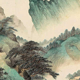 吴湖帆云表奇峰新国画山水画玄关走廊过道装饰画沙发背景墙挂画（画框尺寸140cm*70cm、荷瓶图-鎏金（实木）、博物馆级艺术复刻，专业纯手工装裱）