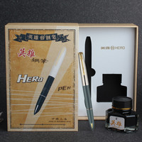 HERO 英雄 钢笔616S铱金笔学生钢笔墨水笔日常书写练字笔复古礼盒装钢帽湖蓝色F尖