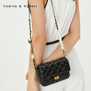 CAMILA&KORALI品牌2021新款包包女包单肩斜挎珍珠菱格链条女士夏季女式轻奢女生小众女款潮 米白色
