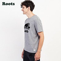 Roots roots加拿大2021秋冬新款男士椒盐灰海狸短袖柔软舒适圆领印花T恤