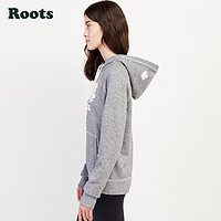 Roots roots加拿大2021秋冬新款女士椒盐灰印花保暖袋鼠口袋套头连帽衫