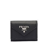 PRADA 普拉达 女士牛皮短款钱包 1MH021-2E6V-F0YAR 黑/桃红