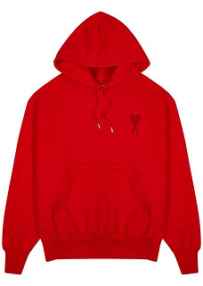 Red hooded cotton sweatshirt