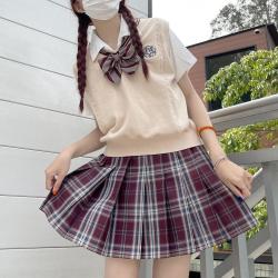 春日制服部 红枣糕 jk制服 深红格裙 42cm S