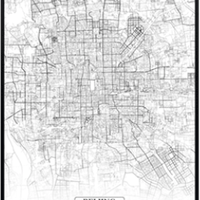  泓砚 HONGYAN 城市地图挂画 北京 50×70cm 北欧黑白线条客厅装饰画 创意线描图壁画
