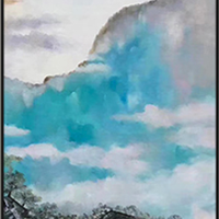 轩色 客厅装饰画 A款 50×70cm 沙发背景墙挂画 三联现代新中式山水画手绘油画
