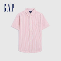 Gap 盖璞 男装纯棉泡泡纱短袖衬衫695864夏季2021新款男士商务条纹衬衣