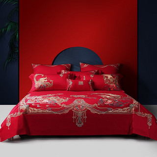 MERCURY 水星家纺 结婚四件套 婚庆床上用品 纯棉床上大红床单被套枕套