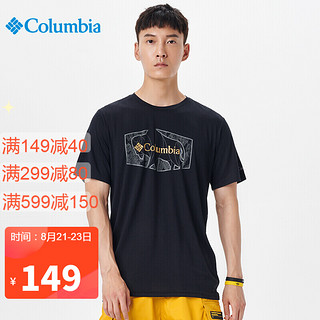 Columbia 哥伦比亚 短袖速干t恤男夏季时尚印花户外运动舒适透气圆领男士登山速干衣 AE0404 010（男） M