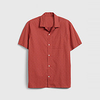 Gap男装时尚潮流印花短袖衬衫 夏季新款简约男士衬衣 XXS 橘红色