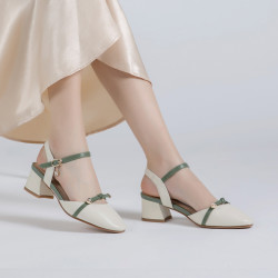 red dragonfly 红蜻蜓 21年夏季新款百搭包头女鞋一字带粗跟中空凉鞋