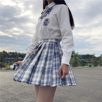 温柔一刀兔缝缝燕子家jk制服裙一学生基础款春秋长袖日系学院风女百褶裙校供格裙 领结一套 S