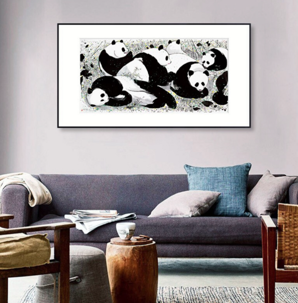 弘舍 吴冠中 国宝大熊猫国画原作版画《大熊猫》成品尺寸130x70cm 宣纸 闪耀金