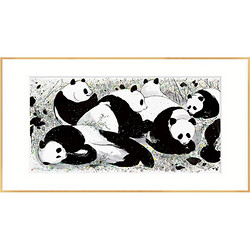 弘舍 吴冠中 国宝大熊猫国画原作版画《大熊猫》成品尺寸130x70cm 宣纸 闪耀金