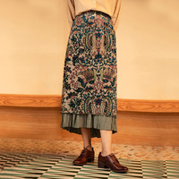 反季清仓春秋女款高腰A字长款半身裙女复古英伦风百搭宽松中长裙 L 浅卡其