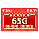 CHINA TELECOM 中国电信 电信流量卡宙斯卡8元含65G全国流量不限速，可自选号码