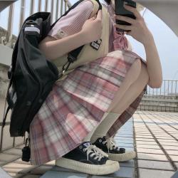 春日制服部 抚子香 jk制服 粉色百褶格裙 42cm S
