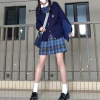 春日制服部 岚昭和 jk制服 蓝色百褶格裙