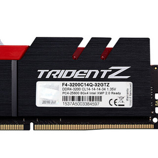 G.SKILL 芝奇 Trident Z三叉戟系列 DDR4 3200MHz 台式机内存 马甲条 捷豹银 32GB 8GB*4 F4-3200C14Q-32GTZ