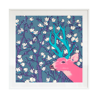墨斗鱼艺术胡杨限量版画鹿画限量99版艺术家签名艺术微喷手工实木画框温暖治愈版画客厅装饰画卧室床头画 50*50 白色木框