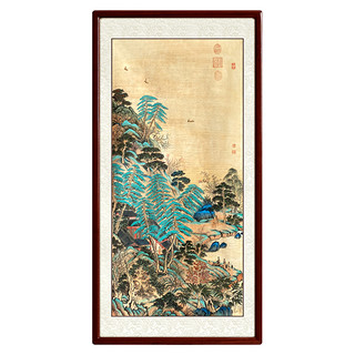 仿古名作《江帆楼阁图》手绘国画山水画游人踏春图竖版玄关装饰画（装裱85*165cm（推荐）、沙比利实木框（圆角棕色）发顺丰、独立签约名家手绘国画真迹（含收藏证书））