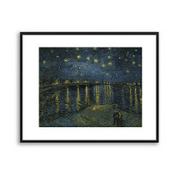 买买艺术 梵高《罗纳河上的星夜》65x50cm 艺术微喷 黑色铝合金框