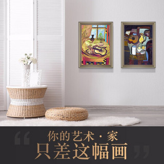 雅昌 波普艺术现代简约 系列2《吉他和猫》《静馨之二》70x50cm 风景油画装饰画