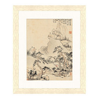 古典中式山水风景国画水墨画《夕阳远眺图》华嵒卧室玄关客厅走廊画廊酒吧办公室沙发背景墙装饰画挂画 原木色 定制请联系客服