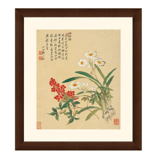 中式古典花卉国画水墨画《天竺水仙花图》邹一桂卧室玄关客厅走廊画廊酒吧办公室沙发背景墙装饰画挂画壁画 茶褐色 定制请联系客服